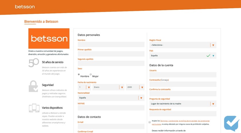 formulario registro betsson