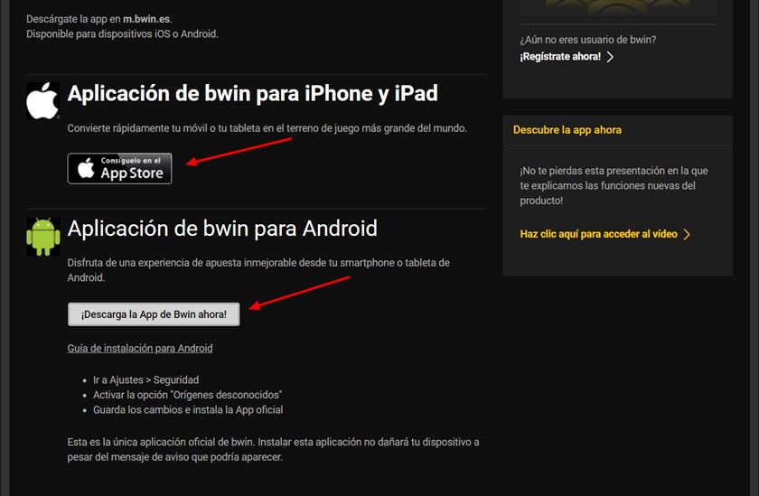 como descargar bwin app