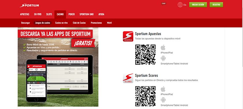 como descargar sportium app