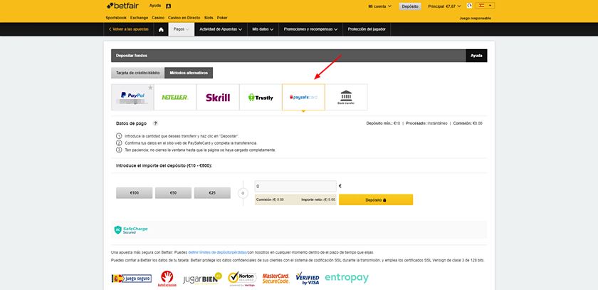 como depositar en betfair mediante paysafecard