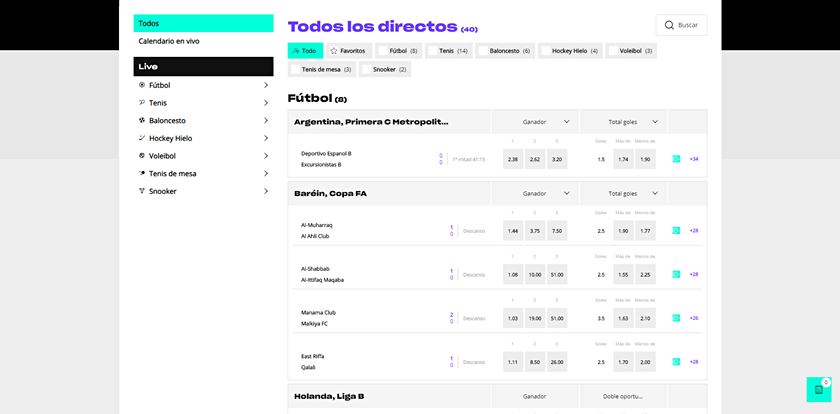 versus apuestas en directo