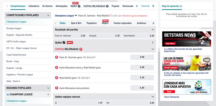 betstars mercados apuestas deportivas