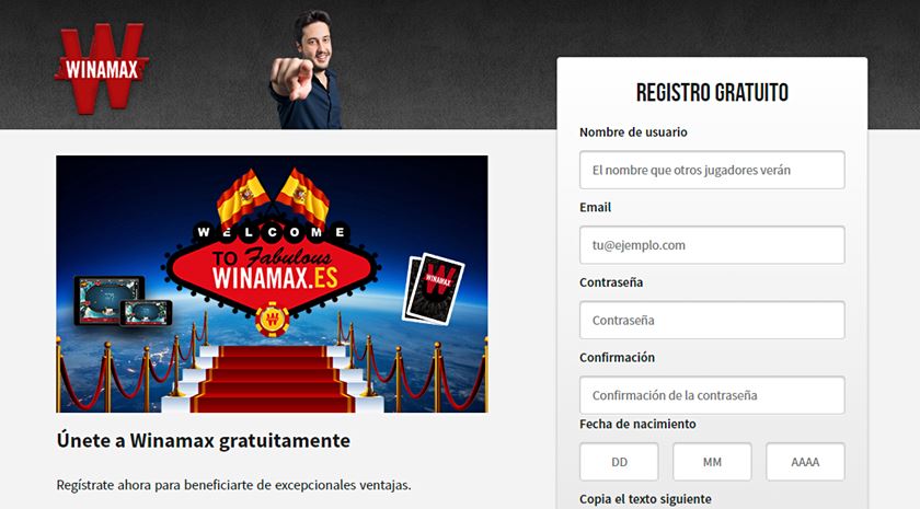 formulario de registro a winamax