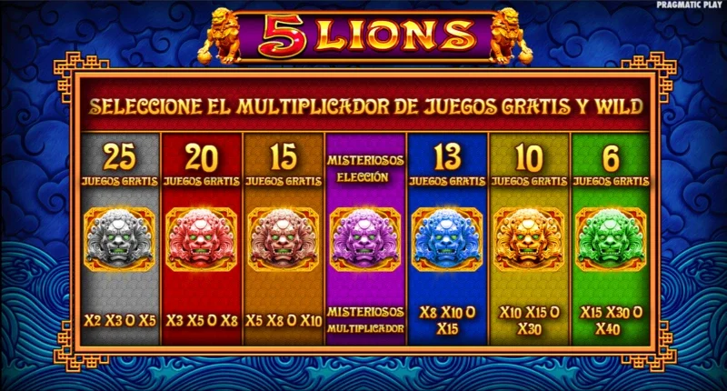 5 Lions Fase Bonus es una de las primeras de Pragmatic Play en reunir una special phase personalizable.