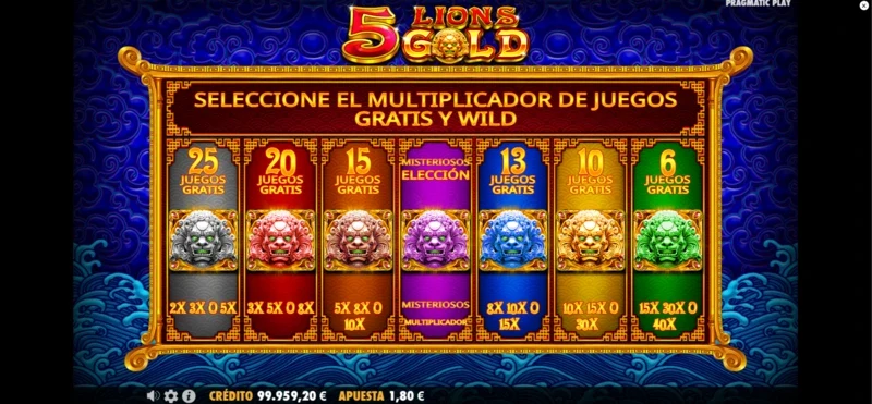 5 Lions Gold cómo ganar el jackpot es una opción de dos caminos, pero ambos aleatorios: lograr entre 3 y 5 tambores dorados, o acceder el mini juego de monedas. 