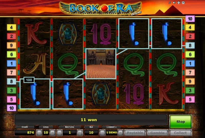 Jugar book of Ra Deluxe gratis sin gastar dinero con la demo gratis.