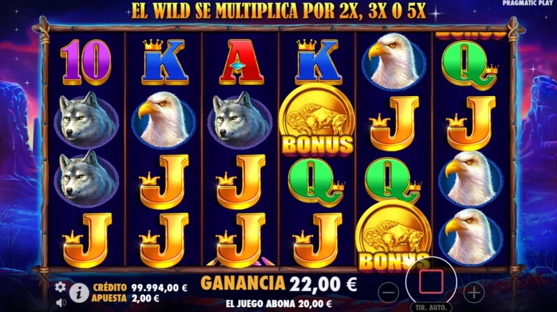Combinación ganadora durante free spins en Buffalo King slot con reactivación de 5 giros extra