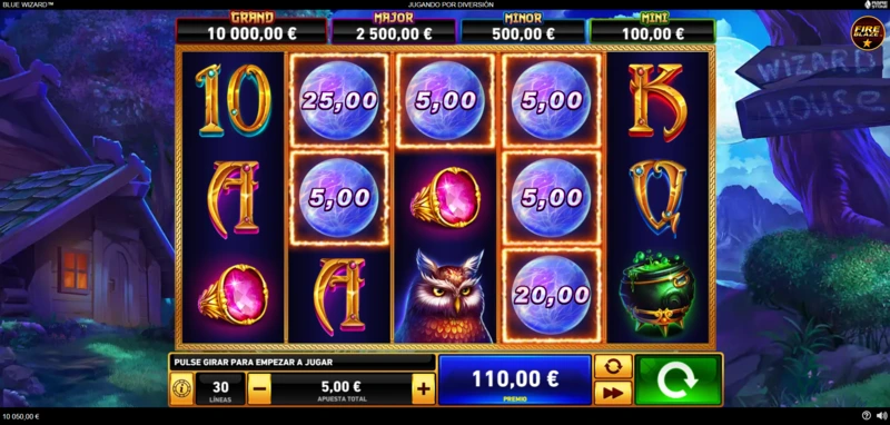 Fire Blaze: Blue Wizard Demo tiene tiradas gratis y función regiro.