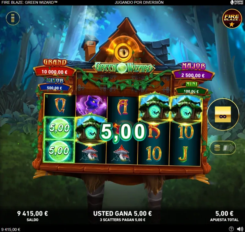 Green Wizard Fire Blaze Classics slot es parte de una tetralogía de tragaperras online de Playtech.