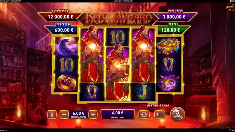 Con nuestra figura Wild Red Wizard en esta slot de Fire Blaze tendremos tanto una versión con multiplicadores y comodín expansivo.