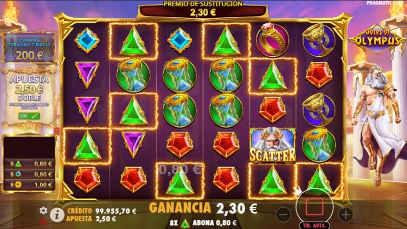 Son 4 scatters para entrar en la fase bonus de Gates of Olympus.
