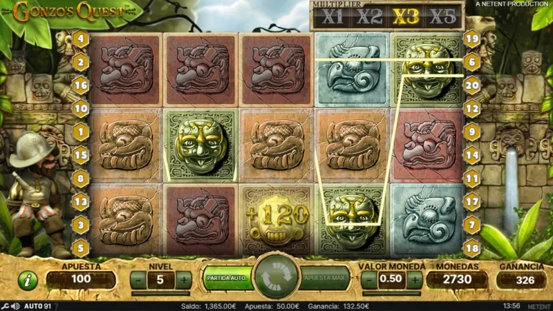 La demo gratis de Gonzo's Quest es perfecta para conocer sus mecánicas de juego.