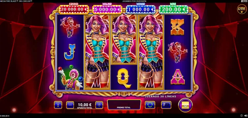 En casasdeapuestas.com puedes encontrar la demo gratis de Mega Fire Blaze Big Circus Slot Revies