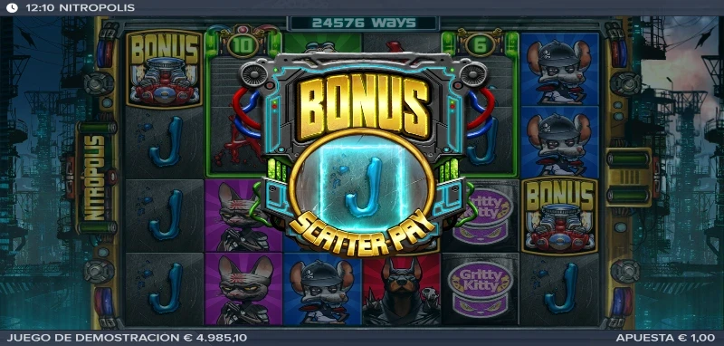 El bonus ofrece entre 10 y 25 tiradas gratis según cuántos Scatters usemos para activarlas.