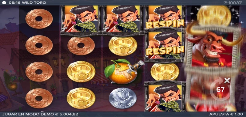 La idea del Matador Respin es tratar de conseguir que aparezca un símbolo de Toro para comenzar la función Toro Goes Wild.