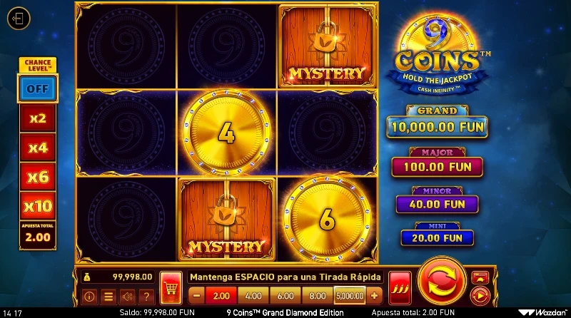 Para activar el bonus de respins reiniciables y optar al Grand Jackpot necesitaremos completar con cualquier tipo de símbolo la línea central del tablero.