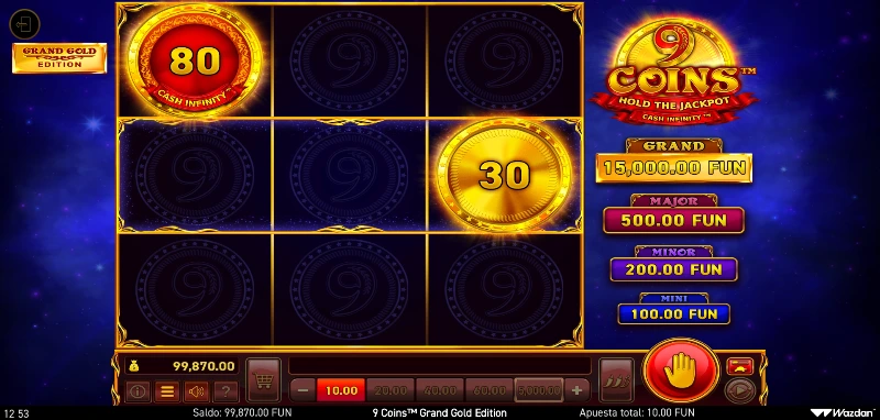 La mecánica de las tragaperras Coins se basa en premios en metálico y un sistema bonus de regiros.