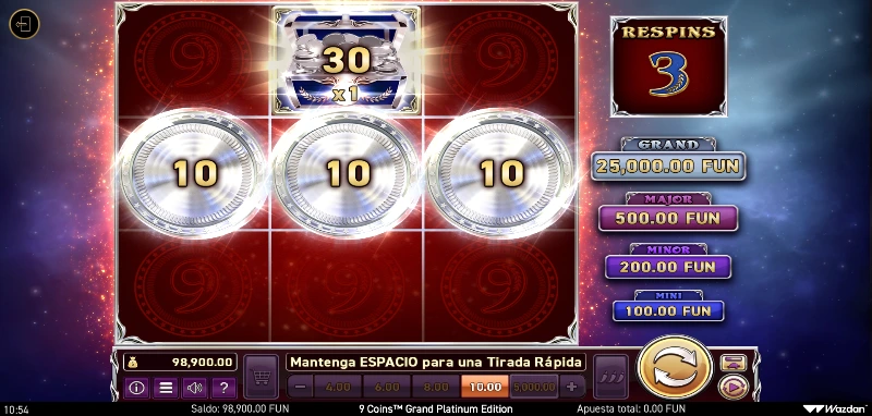 Hold the Jackpot tiene tres regiros que irán reiniciándose con cada nuevo símbolo que logremos.