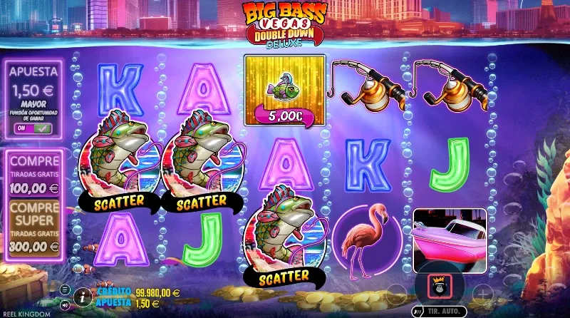 El estilo de esta entrega Big Bass nos presenta el mundo de las Vegas con muchas luces de neón y colores chillones como el fucsia, rosa y cian.