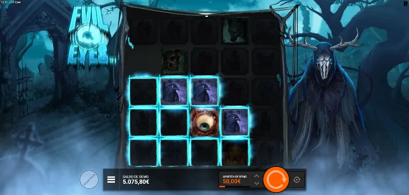 El requisito para la función Dispersión del Mal es que en una misma tirada haya una línea con premio y un Ojo Maligno debajo de la línea premiada.