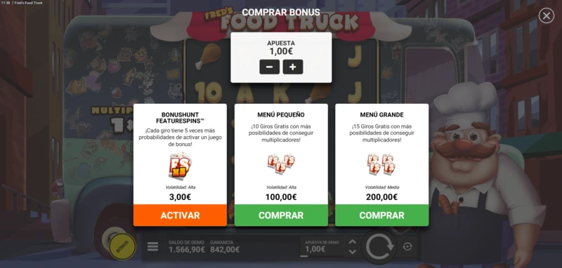Freds Food Truck gratis slot para que puedas ver cómo funciona el bonus buy y realizar sus simulaciones sin riesgo.
