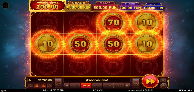 La tragamonedas 12 Coins está enfocada a premios en efectivo con un sistema de símbolos instanténeos.