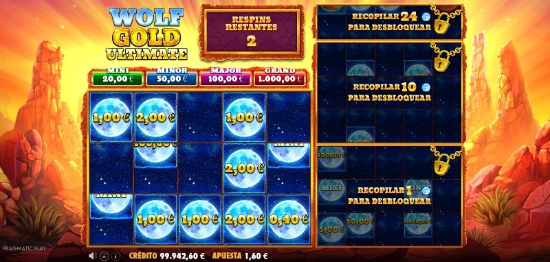 El bonus de regiros consiste en 4 tableros, donde tres tienen una dimensión de 5x3 y uno de 5x1 con figuras con funciones especiales.