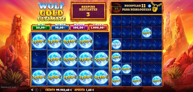 Los valores de las lunas se mueven en una horquilla que comienza en x0.4 y alcanza hasta x1.000 nuestra apuesta base.