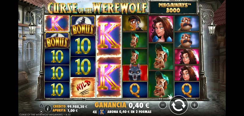 La historia de la tragaperras cuenta cómo una manda de feroces hombres lobos consiguen acabar con cada uno de los ciudadanos.