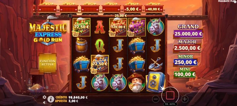 Gold Run Express demo gratis disponible sin necesidad de registro en la web de Casas de Apuestas.com