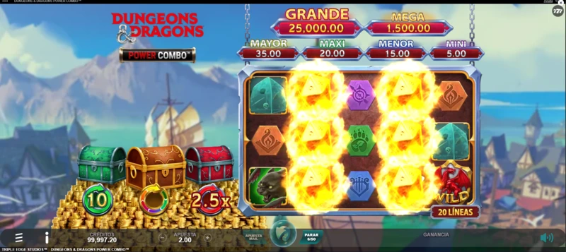Power Combo Dungeons and Dragons tiene diferentes símbolos, entre ellos el símbolo misterioso que funciona como símbolo aleatorio en lotes.