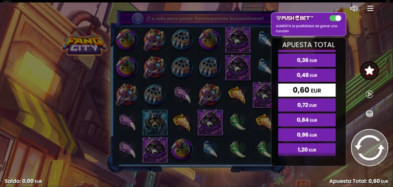 Slot Fang City tiene disponible el bonus buy como muchas otras máquinas tragaperras de Push Gaming.