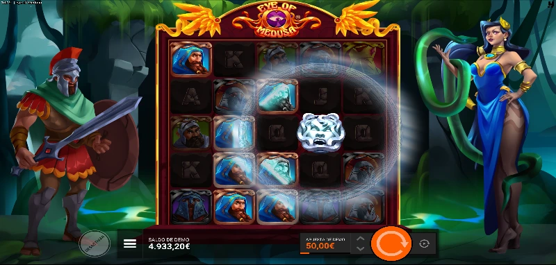 La tragamonedas de Mesuda de Hacksaw tiene un dibujo saturado pero con animaciones atractivas que interactúan entre sí para mostrar sus efectos.