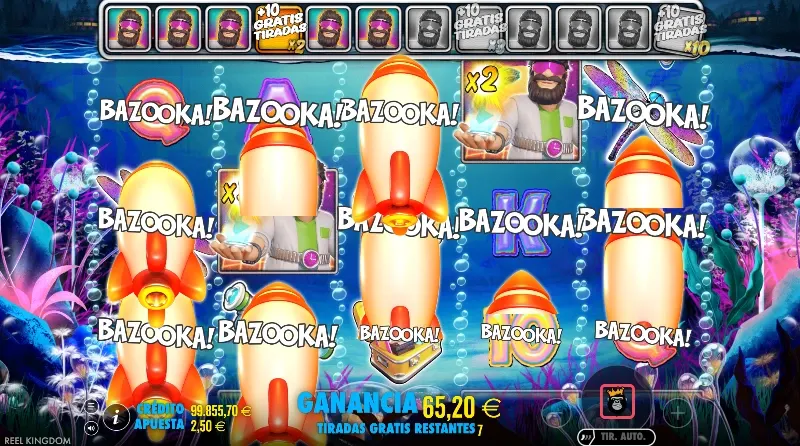 La función bazuca es un clásico en la saga Big Bass para hacer aparecer nuevos premios en efectivo durante las tiradas sin coste.