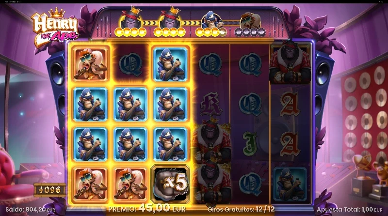 Henry the Ape slot es un juego con un diseño limpio a través de un estilo digital con acabados metálicos en cada una de las figuras y un fondo soberbio.