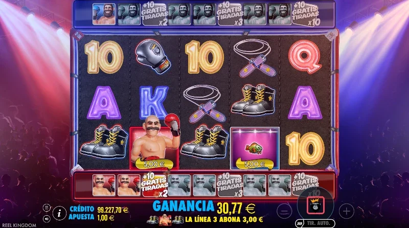 Nuestros boxeadores serán los comodines y figuras recolectoras durante en el bonus de giros gratis.