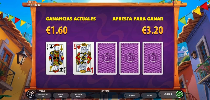Podremos disfrutar de la función de apuesta con cada ganancia que logremos al pulsar sobre el botón gamble a la izquierda de nuestra interfaz.