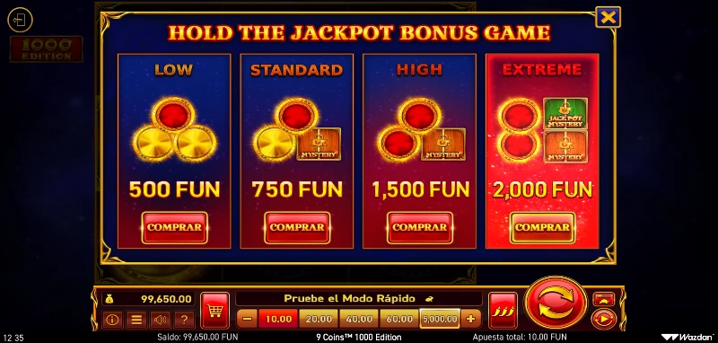 El precio de cada bonus buy está ligado a una volatilidad que aumenta el potencial del premio con su compra.