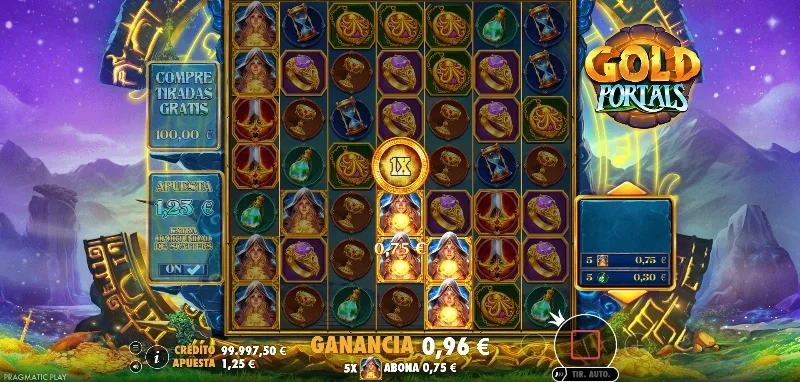 Los portales de oro son nuestra figura Wild del juego y también un multiplicador de hasta x2.500 su valor. Tras cada premio, el comodín recorrerá el espacio en el que se encuentra de forma aleatoria para nuevas combinaciones.