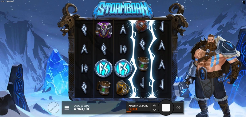 Las animaciones y símbolos de Stormborn se inspiran en la mitología nórdica y sus fríos climas con fuertes nevadas.