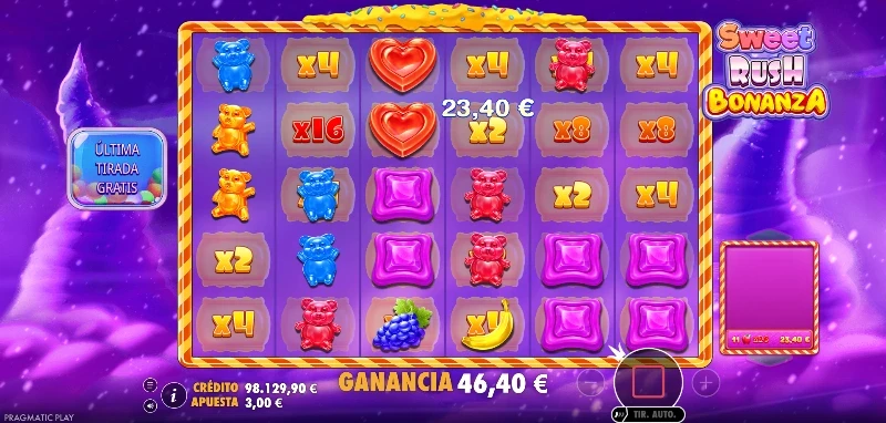 La temática de la fusión de Sweet Bonanza y Sugar Rush se junta mezclando sus símbolos sobre un fondo más dulce que nunca.