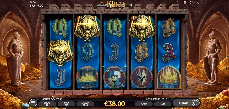 La fase de free spins siempre será de 15 tiradas sin coste pudiendo reactivarse con otros 3 o más Scatters.