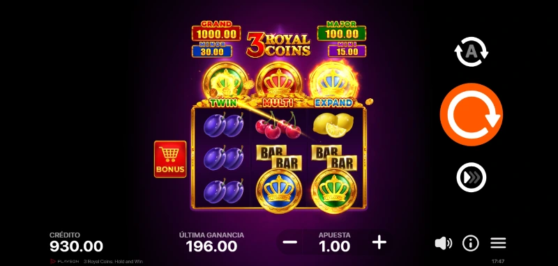 Los símbolos de moneda se recogen automáticamente por cada uno de los correspondientes pilares, activando un RNG que puede o no, activar el bonus.