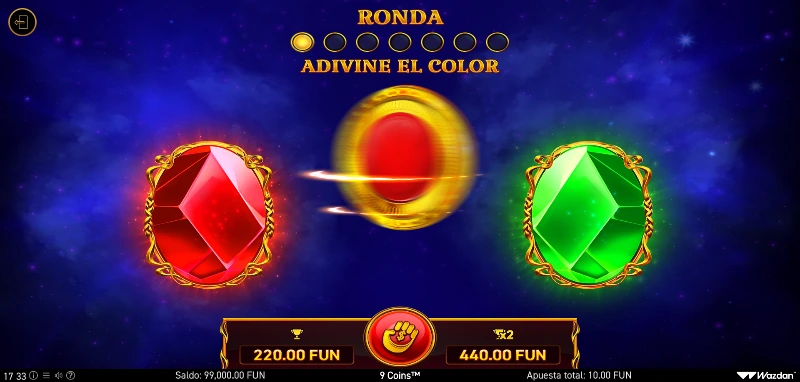 Tras cada ganancia podremos jugar un doble o nada adivinando qué color será el que aparezca en una moneda virtual.