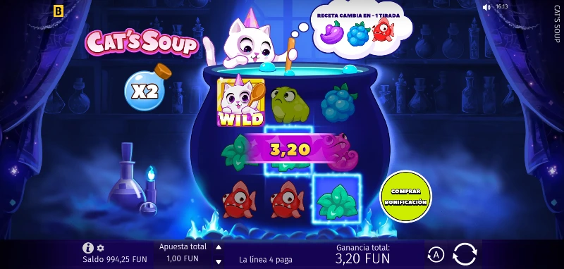 Un multiplicador progresivo irá doblando su valor con cada comodín que aparezca en pantalla y no forme una combinación ganadora.