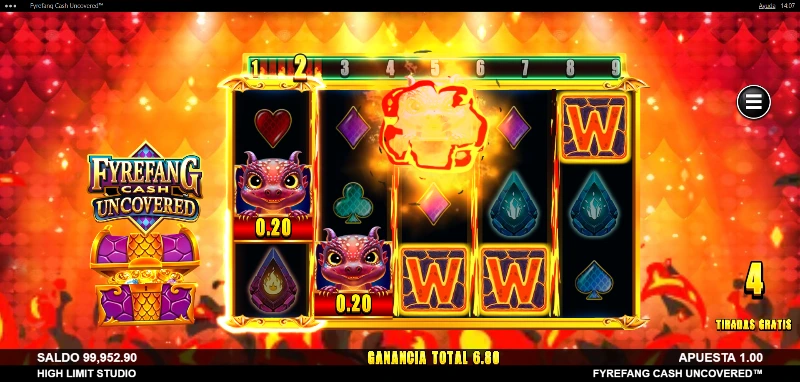 Los premios en efectivo ocurren cuando tenemos un símbolo especial en el carrete 1 y suficientes símbolos en el resto de carretes, tanto de dinero como Wilds.