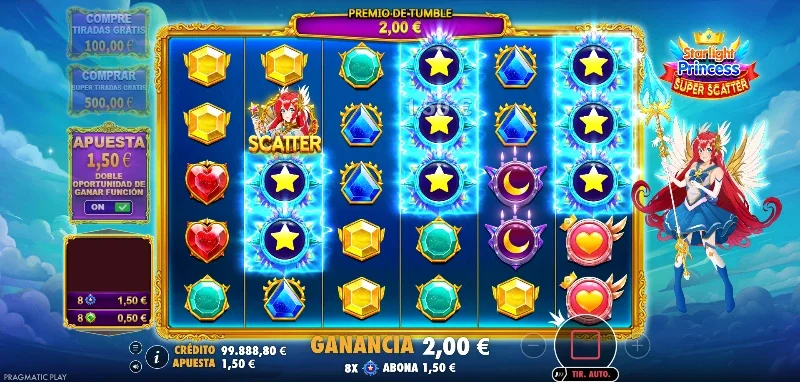 El juego base permite activar una ante bet del 50% sobre la apuesta multiplicando x3 nuestras posibilidades de entrar al bonus con tiradas normales.