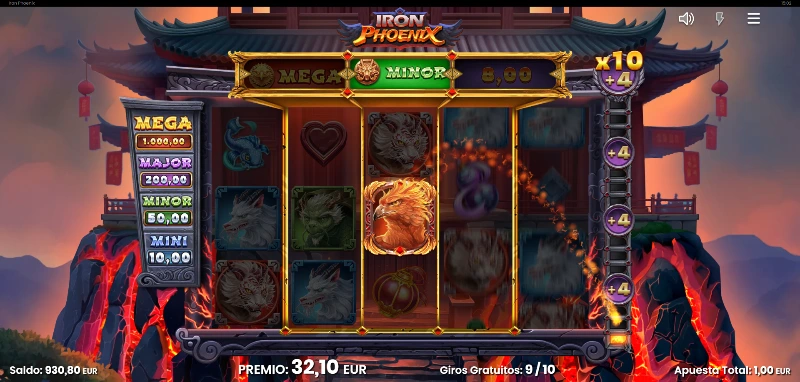 La fase de bonus se acciona a través de 3 o más símbolos de Scatter que nos recompensan con 10, 15 o 20 giros gratis.