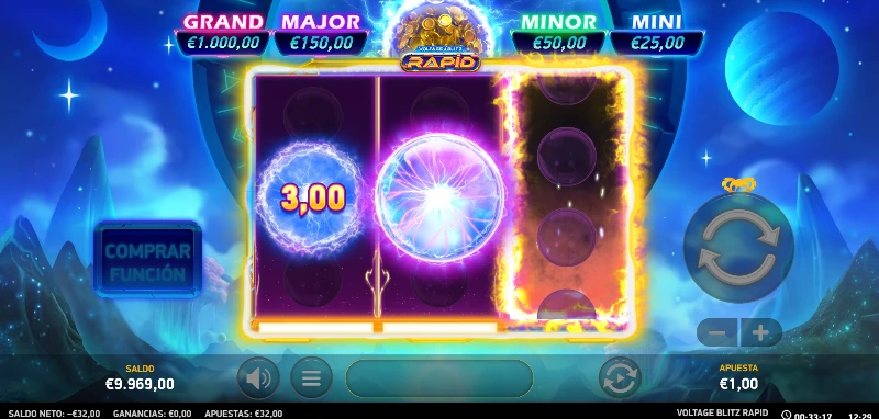 Existen tres formas de lograr el bonus de Voltage Blitz Rapid: con una tirada normal, una función aleatoria o con el bonus buy x75.