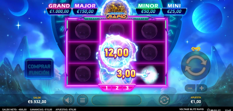 En este tablero 3x3 tendremos un juego centrado en premios en efectivo y regiros.